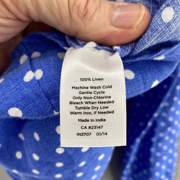 Talbots Shirt Womens Small Blue Polka Dot Linen Button Up Collar Roll Tab Sleeve - Picture 7 of 10